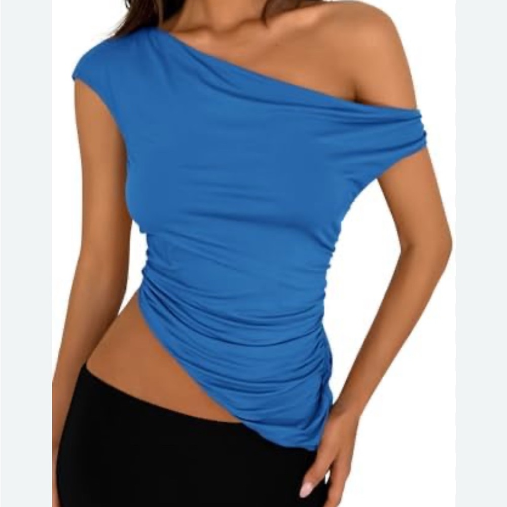 Elegant Blue‎ Asymmetrical Crop Top